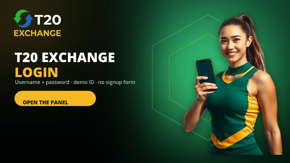 T20 Exchange sign-in screen showing username and password fields on a phone